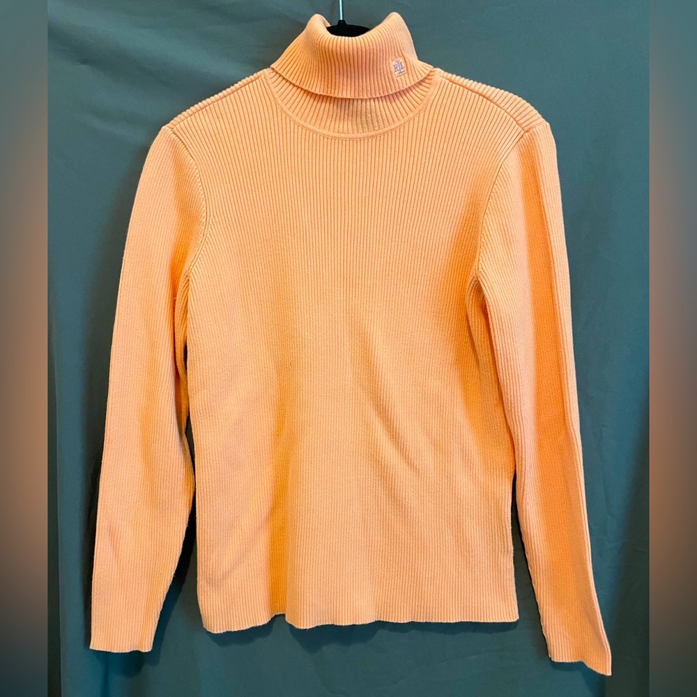 Lauren Ralph Lauren 100% Cotton Turtleneck Sweater, Orange, Size Med, Vintage